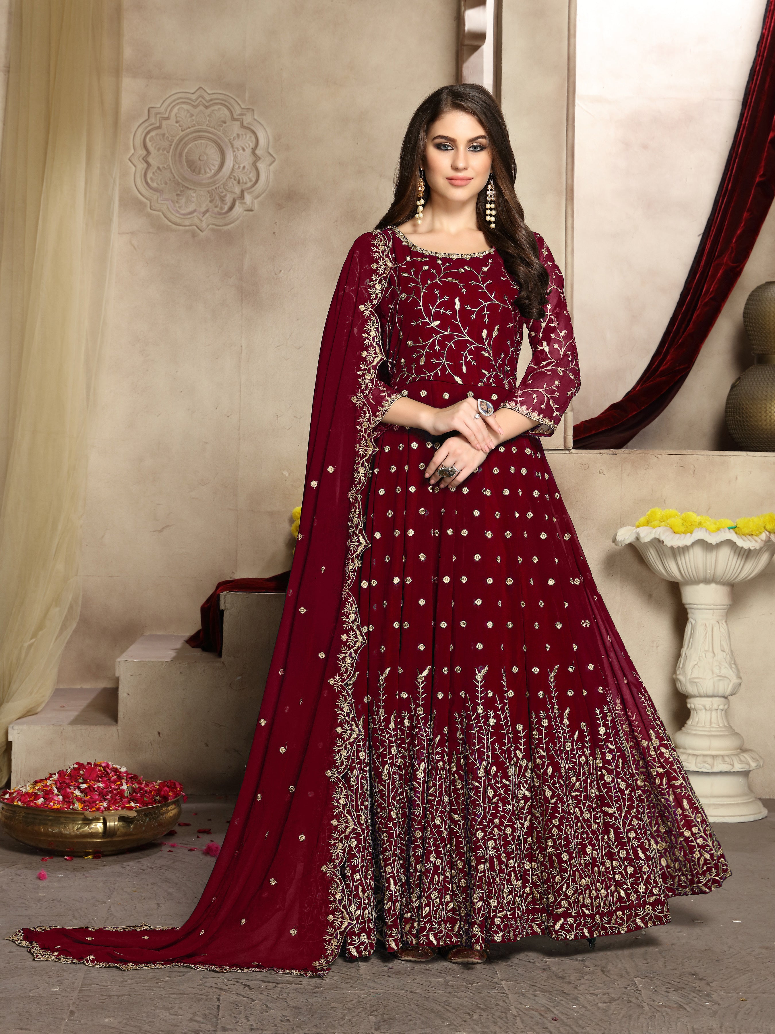 Swagat Violet Heavy Butterfly Net With Embroidery Anarkali Suit Dark Pink  Color DN 5305